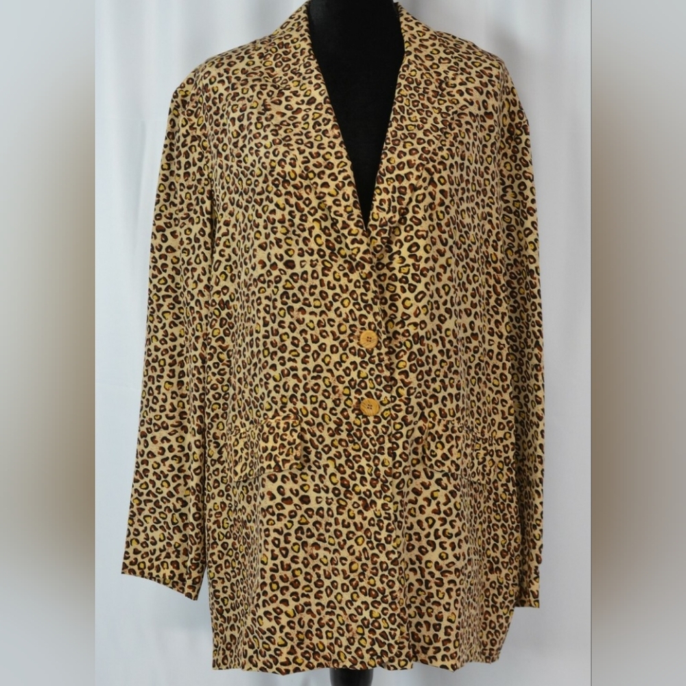 Diane Gilman Women's Leaopard Print Silk Sport Blazer-Size 16 - Picture 10 of 10